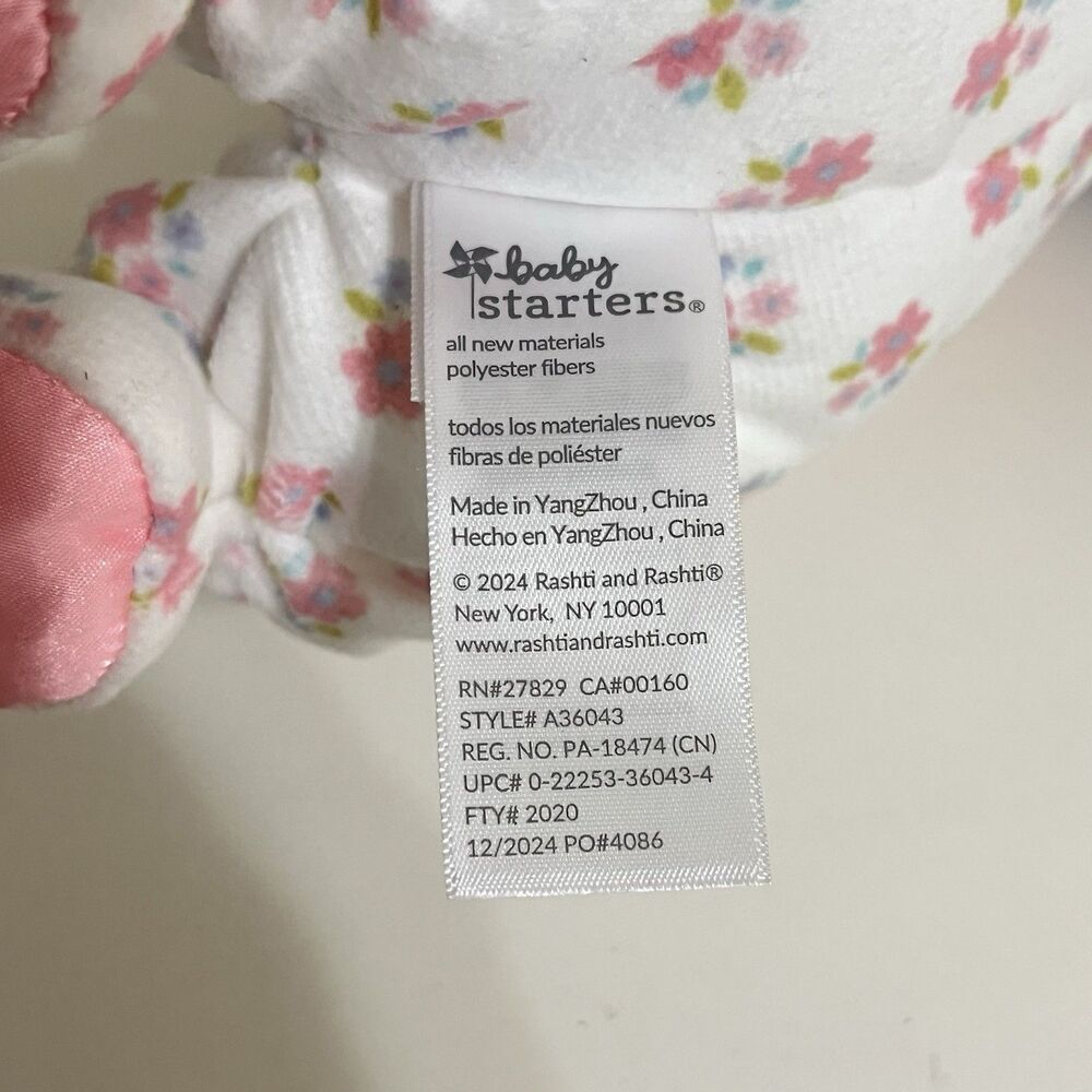 Baby Starters Plush Brunette Olivia Baby Doll with Rattle Lovey Pink Floral 10" - Picture 10 of 10